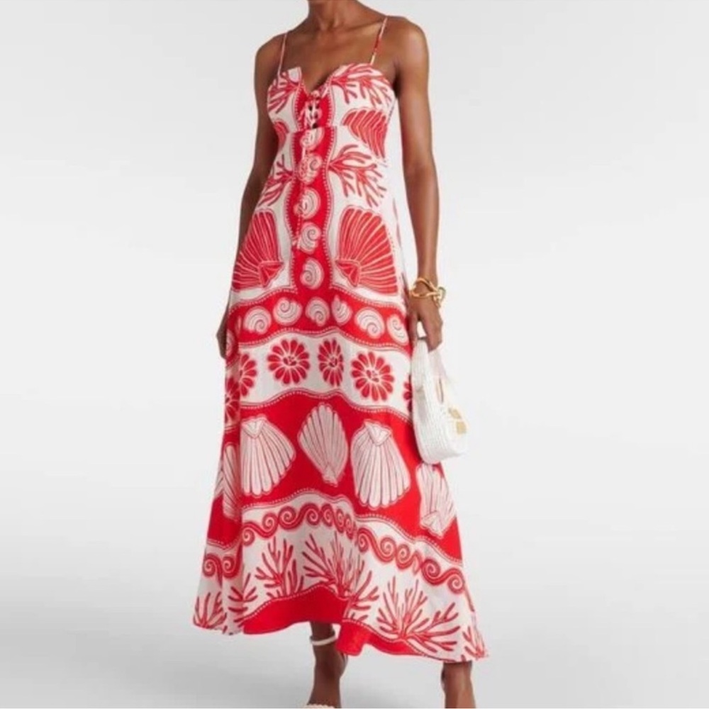FARM Rio Vibrant Red and White Maxi Dress